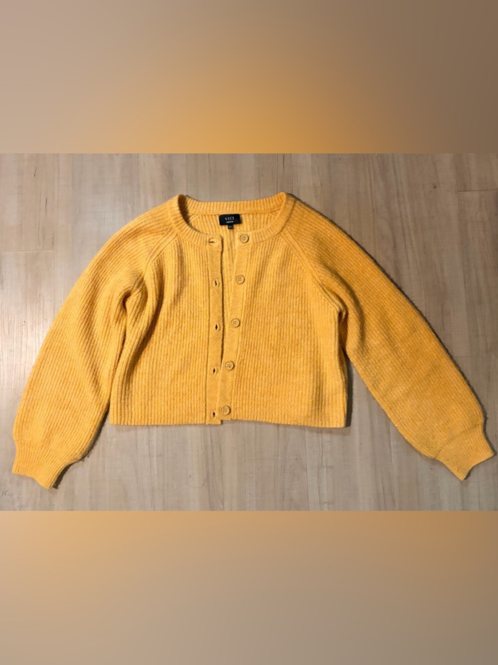 VICI butter Yellow Cropped Button-Up Knit Cardigan